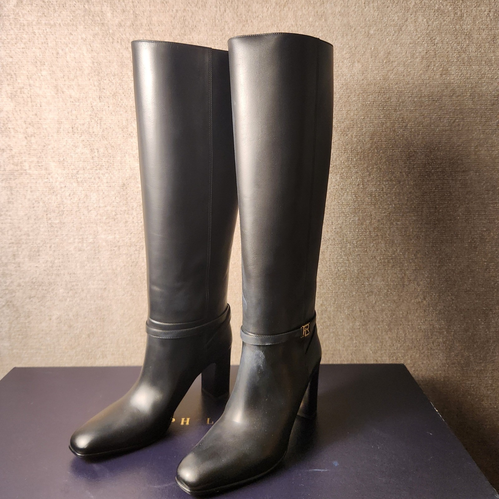 Ralph Lauren Collection Raygan Black Burnished Baby Calf Boots Eu 38.5 Us 8